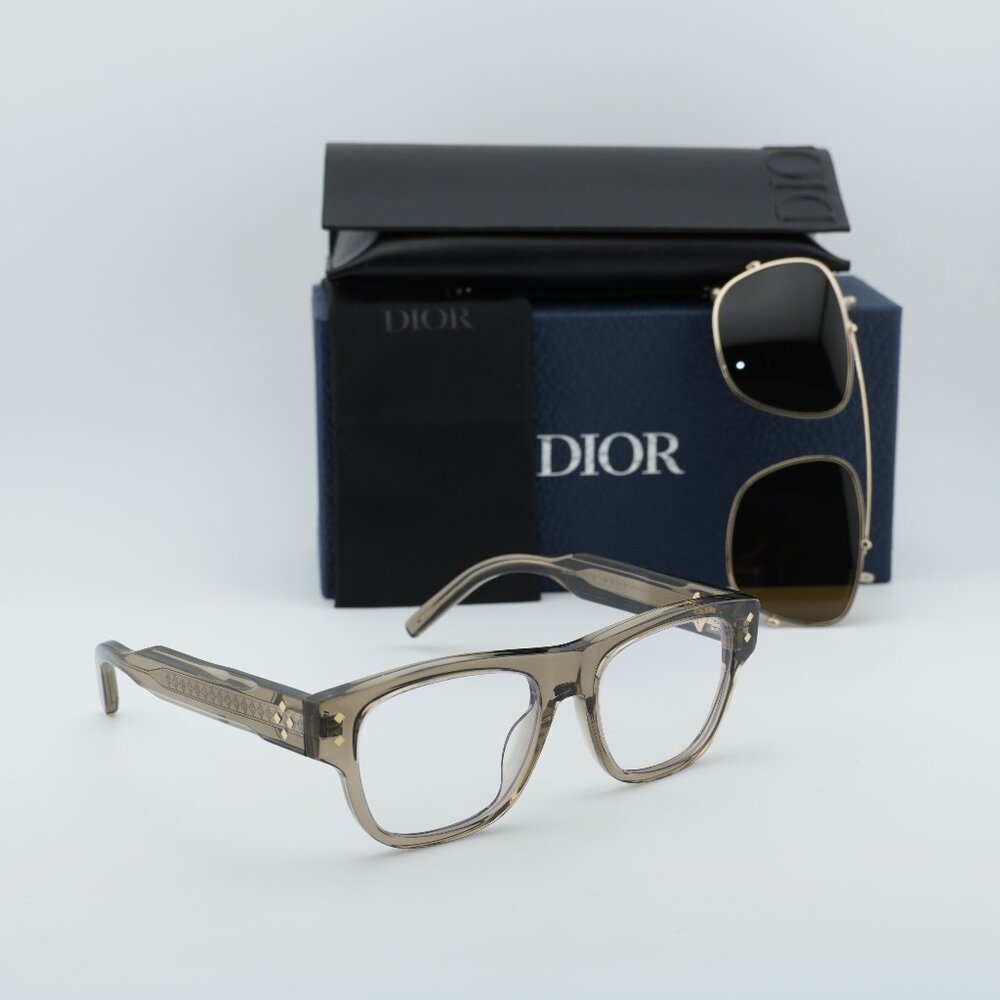 Dior CD DIAMONDO S10I 64BB Square Eyeglasses 53mm - Brown with Clip-On Glasses